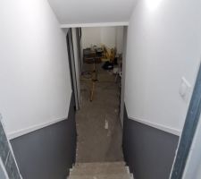Descente d'escaliers vers sous-sol: soubassement pour éviter les traces de salissures