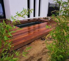 Bassin et terrasse bois devant la maison