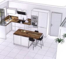 Cuisine blanc laquée toute équipée , surface de la cuisine 8,5 m2