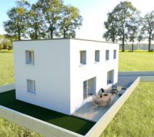 Vue Ouest maison contemporaine R+1 140m² toit plat