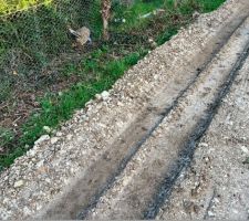 Notre chemin d'accès sans décaissement préalable, posé sur l'herbe. Espérons que ce soit provisoire, mais pas de réponse pour l'instant à ce sujet.