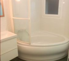 La baignoire sa paroi, le meuble etc. bref, elle est maintenant op&eacute;rationnelle.
C'est la salle de bain pour les chambres d'ami au sous sol.