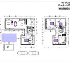 2e plan avec Séjour à l'entrée, cuisine au fond. 
Pas de douche des les chambres à l'étage.