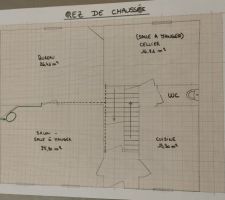 Plan du rez-de-chaussée (en vert les passage du poêle que nous avons commandé.)