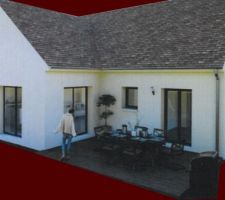 Modélisation 3D de la partie arrière (terrasse, vu sur chambre + salon)