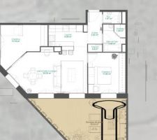 Plan C - Grande SDB avec douche et baignoire, WC séparé, bloc ELEC à l'entrée, 3m6 dressing chambre parentale, 1m2 placard d'entrée (peut mettre lave linge)
Défaut : pas de meuble TV