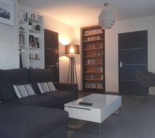 Aménagement de notre ancienne penderie en bibliothèque, nous avons acheté une bibliothèque chez Ikea, que j'ai agrandie travail de menuiserie par moi