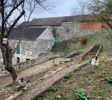 Vue générale du jardin après fabrication des 2 bacs potager et décaissement pour future aire engazonnée