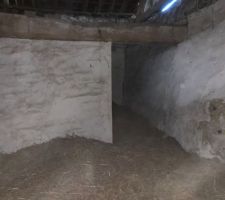 Vue intérieur anncexe qui s?effondre. Il faut retirer toute la paille avant travaux de maçonnerie