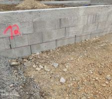 Le muret repr&eacute;sente le niveau final du goudron pour les places de parkings