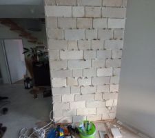 Mur en pierre (parement), avant jointage.