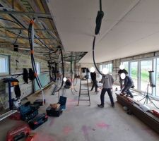 Pose du placo au plafond