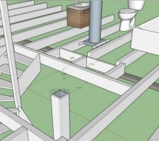 Visualisation 3d de la structure des poutres autour de la trémie, avec meubles salle de bain derrière