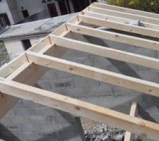 La charpente traditionnelle du garage est posée.