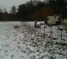 Installation de la cl&ocirc;ture de s&eacute;paration de notre terrain et de celui de la voisine.