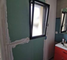 Reprise du Placo de la Salle de Douche après les dernières opérations d'expertise.