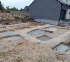 La totalité des 24 puits sont creusés et remplis de gros béton !