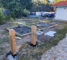 Mise ne place des poteaux pour les portillons du potager.