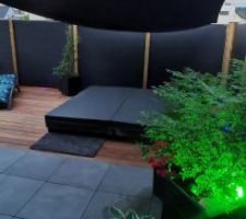 Terrasse en bois avec spa intégré