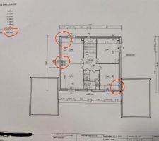 Les plans provisoires pour le dépôt du PC.
En rouge, la position de différentes gaines, objet de longues discussions...