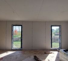 Pose de l'isolation et d&eacute;but de la pose des plaques de pl&acirc;tre