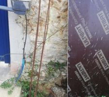 Borne 7 trait de peinture on voit que le voisin a fait une fondation en partie sur notre terrain