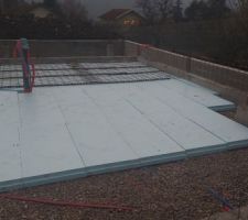 Pose de l'isolant et ferraillage pour la dalle