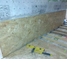 Premier panneau OSB 12 mm sur le pignon ouest