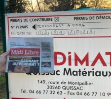 12/01/2023
Panneau d? Affichage du permis installé  sur le terrain après acceptation par la mairie le 5/01/2023