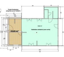 Le plan vue de dessus déposé pour la déclaration préalable des travaux, acceptée avec mention, d'ailleurs!