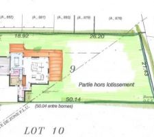 Implantion de la maison. Le plan de la maison a évolué depuis mais l'implantation reste la même.