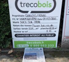 1er jour de pose du panneau de permis de construire : début du délais de recours de 2 mois