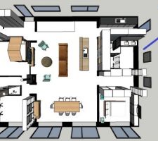 Plan de maison (perspective sans les murs) 3 chambres dont une suite parentale