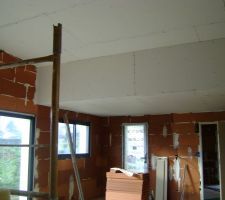 Le plafond de la cuisine est plus bas<; <les briques sont posées
