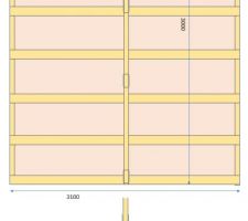 Plateforme de 3000x3100 mm avec des chevron de 63x75 et des bastaings de 175x63.