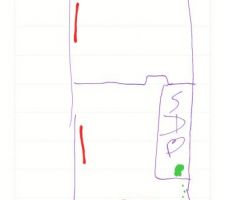 Plan de situation des fenêtres (rouge) et emplacement extracteur (vert)