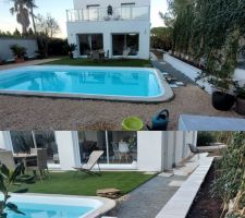 Enduit muret et carrelage sur muret, identique au sol dans le salon