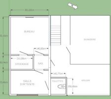 Plan de l'aménagement du futur cabinet médical en remplacement du garage.