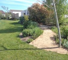 Il restait du sable que j'ai mis sur ce petit passage au bout "la terrasse pour orégan " il adore se mettre à l'ombre du bosquet