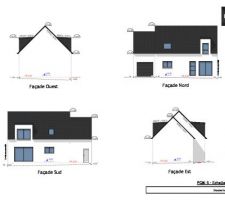 Maison traditionnelle de 98 m2 hab et 111 m2 au sol.Une lucarne simple à l'avant et lucarne double à l'arrière.
Garage de 18m2