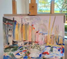 Peinture technique mixte sur papier "Saint-Tropez" BoeM