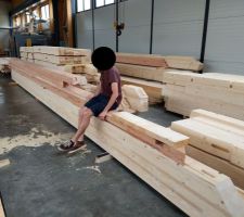 Autres coupes des bois en atelier. Semelle en douglas et sommier de 10m de longueur, 44cm de hauteur, 22cm d'épaisseur - CC-BY-NC-SA