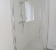 Pose la porte de douche de la salle de bain de l'étage.