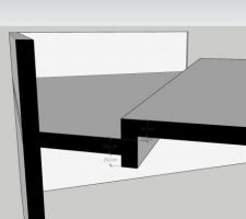 Schéma du plancher d'étage, vue en coupe de la différence de niveau des 2 planchers avec leur insertion dans la poutre béton (de 60cm de haut).