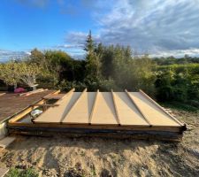 Toiture de l'abri de jardin et prolongation de la terrasse