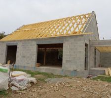 Travaux de charpente en route, tout va bien.