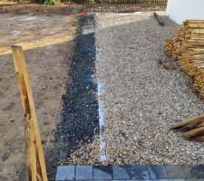Pose ganivelles et gravier sous le futur carport :)