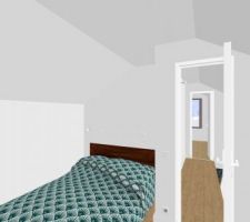 Agrandissement de la chambre avec renfoncement pour lit (+2m² pour total 11m²)