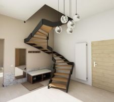 Projection HD entrée, avec escalier double quart tournant