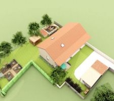 Projection HD vue d'ensemble maison + terrain